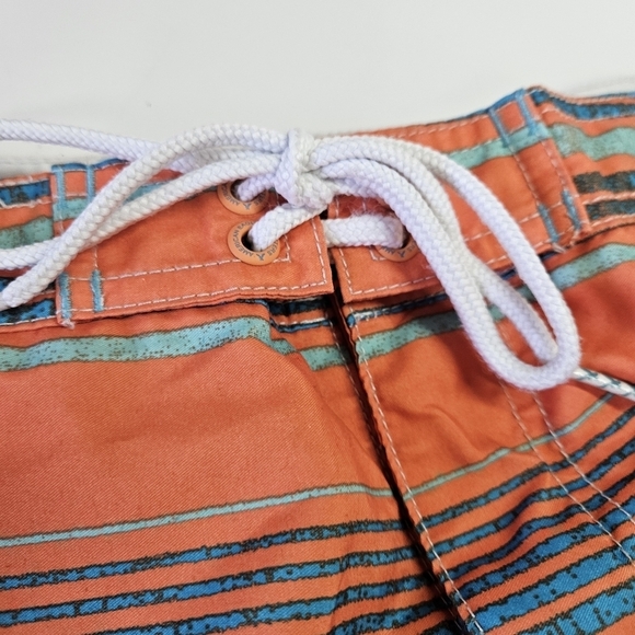 American Eagle Outfitters Men's Swim Trunks Orange & Blue Stripe Large - Picture 2 of 6
